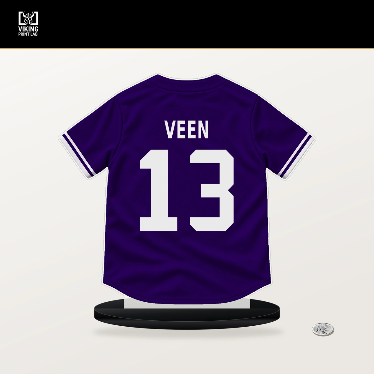 Zac Veen number 13 Colorado Rockies jersey stand with included black base.