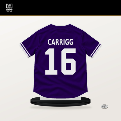 Cole Carrigg number 16 Colorado Rockies jersey stand with included black base.