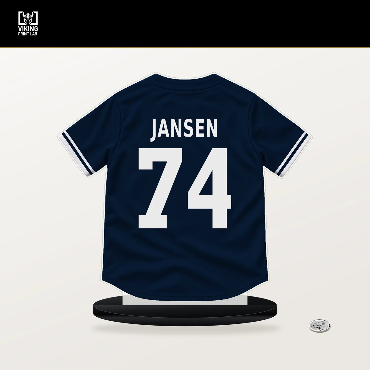 Kenley Jansen number 74 Detroit Tigers jersey stand with included black base.