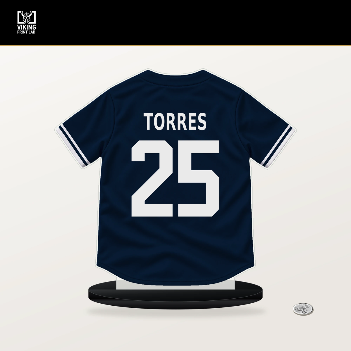 Gleyber Torres number 25 Detroit Tigers jersey stand with included black base.