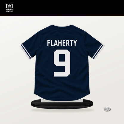 Jack Flaherty number 9 Detroit Tigers jersey stand with included black base.