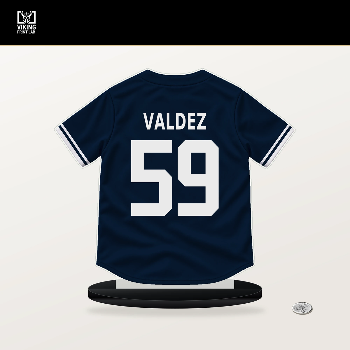 Framber Valdez number 59 Detroit Tigers jersey stand with included black base.