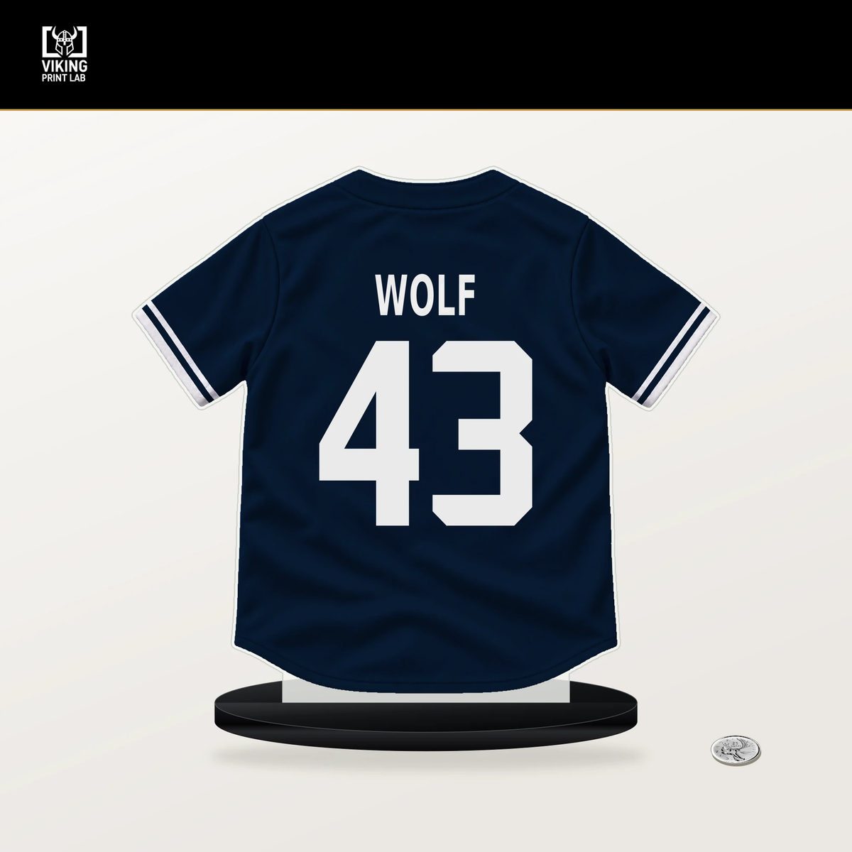 Jackson Wolf number 43 Detroit Tigers jersey stand with included black base.