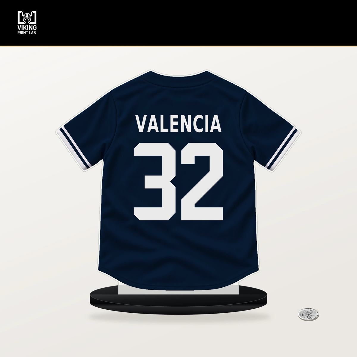 Eduardo Valencia number 32 Detroit Tigers jersey stand with included black base.