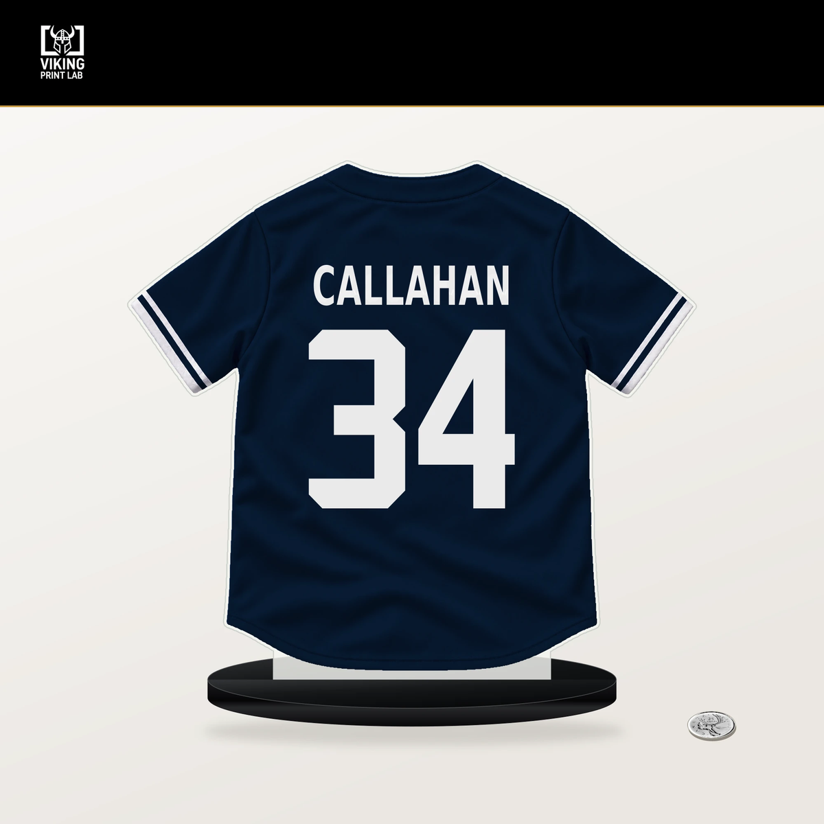 Brett Callahan number 34 Detroit Tigers jersey stand with included black base.