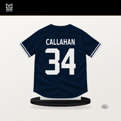 Brett Callahan number 34 Detroit Tigers jersey stand with included black base.
