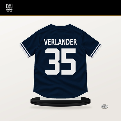 Justin Verlander number 35 Detroit Tigers jersey stand with included black base.