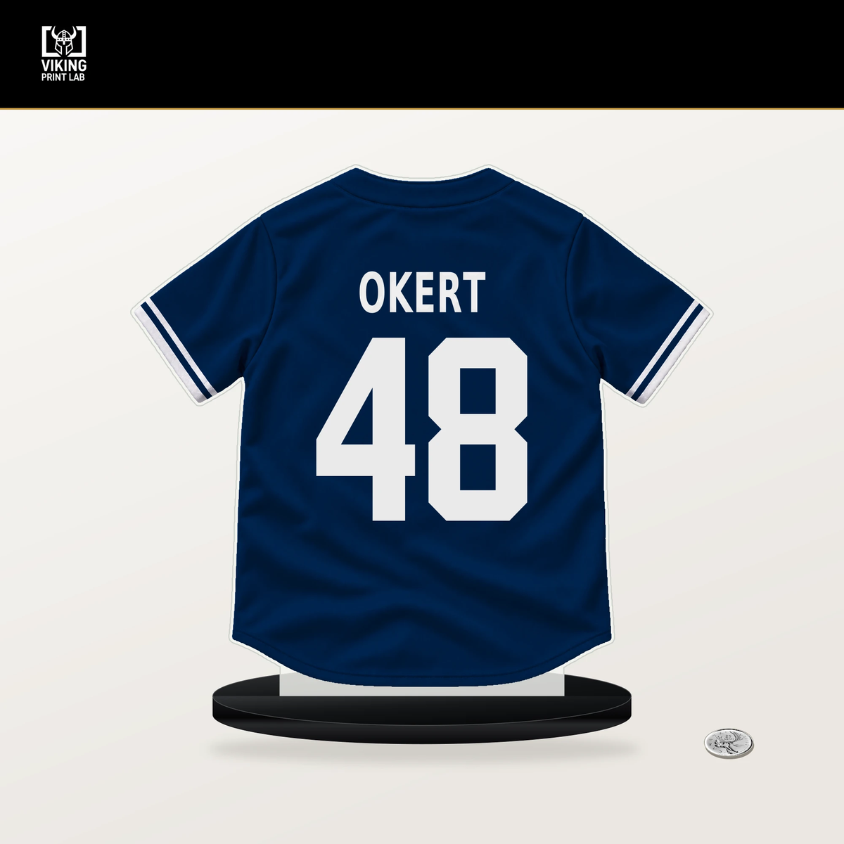 Steven Okert number 48 Houston Astros jersey stand with included black base.