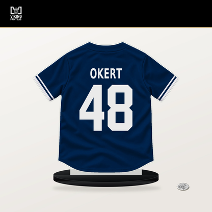Steven Okert number 48 Houston Astros jersey stand with included black base.