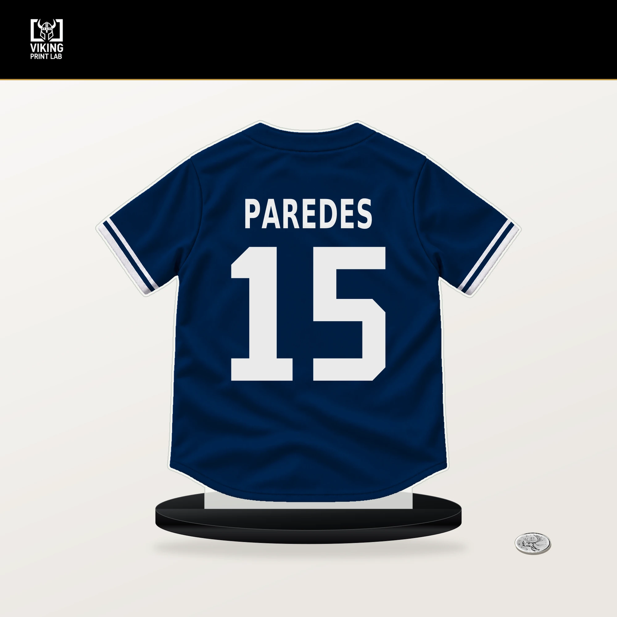 Isaac Paredes number 15 Houston Astros jersey stand with included black base.