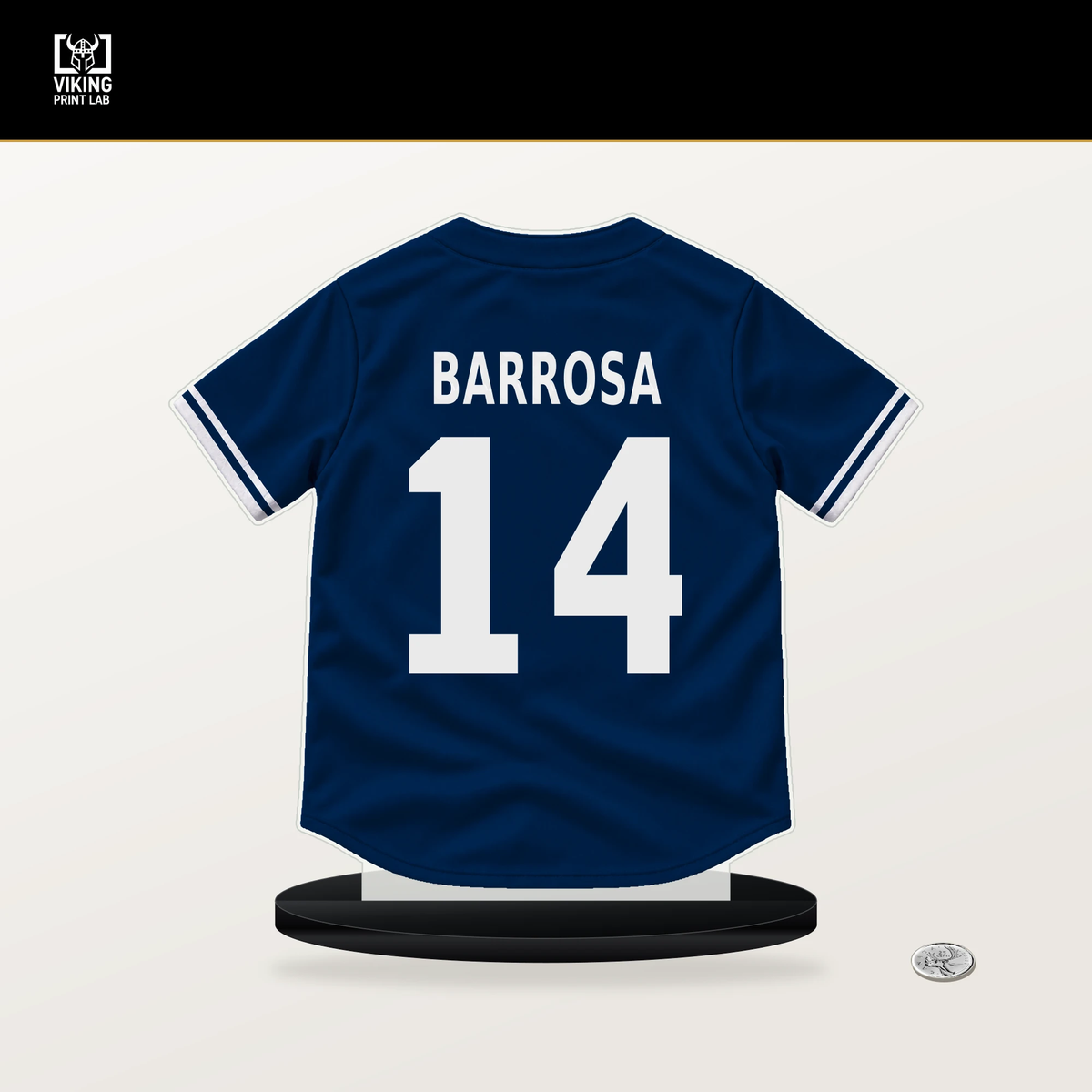 Jorge Barrosa number 14 Houston Astros jersey stand with included black base.