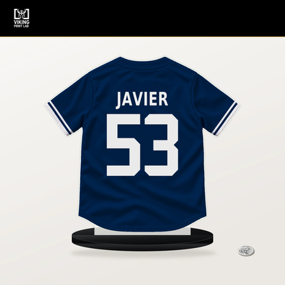 Cristian Javier number 53 Houston Astros jersey stand with included black base.