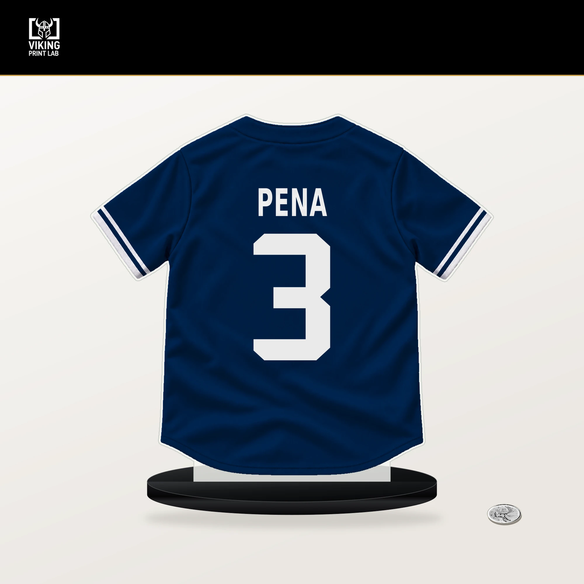Jeremy Pena number 3 Houston Astros jersey stand with included black base.