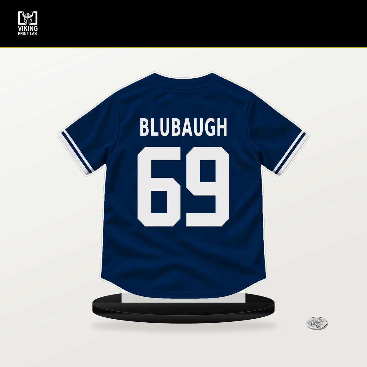 AJ Blubaugh number 69 Houston Astros jersey stand with included black base.
