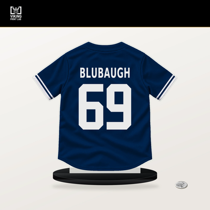AJ Blubaugh number 69 Houston Astros jersey stand with included black base.