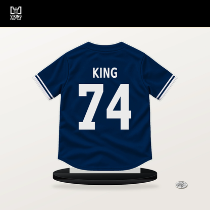 Bryan King number 74 Houston Astros jersey stand with included black base.