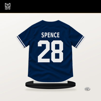 Lucas Spence number 28 Houston Astros jersey stand with included black base.