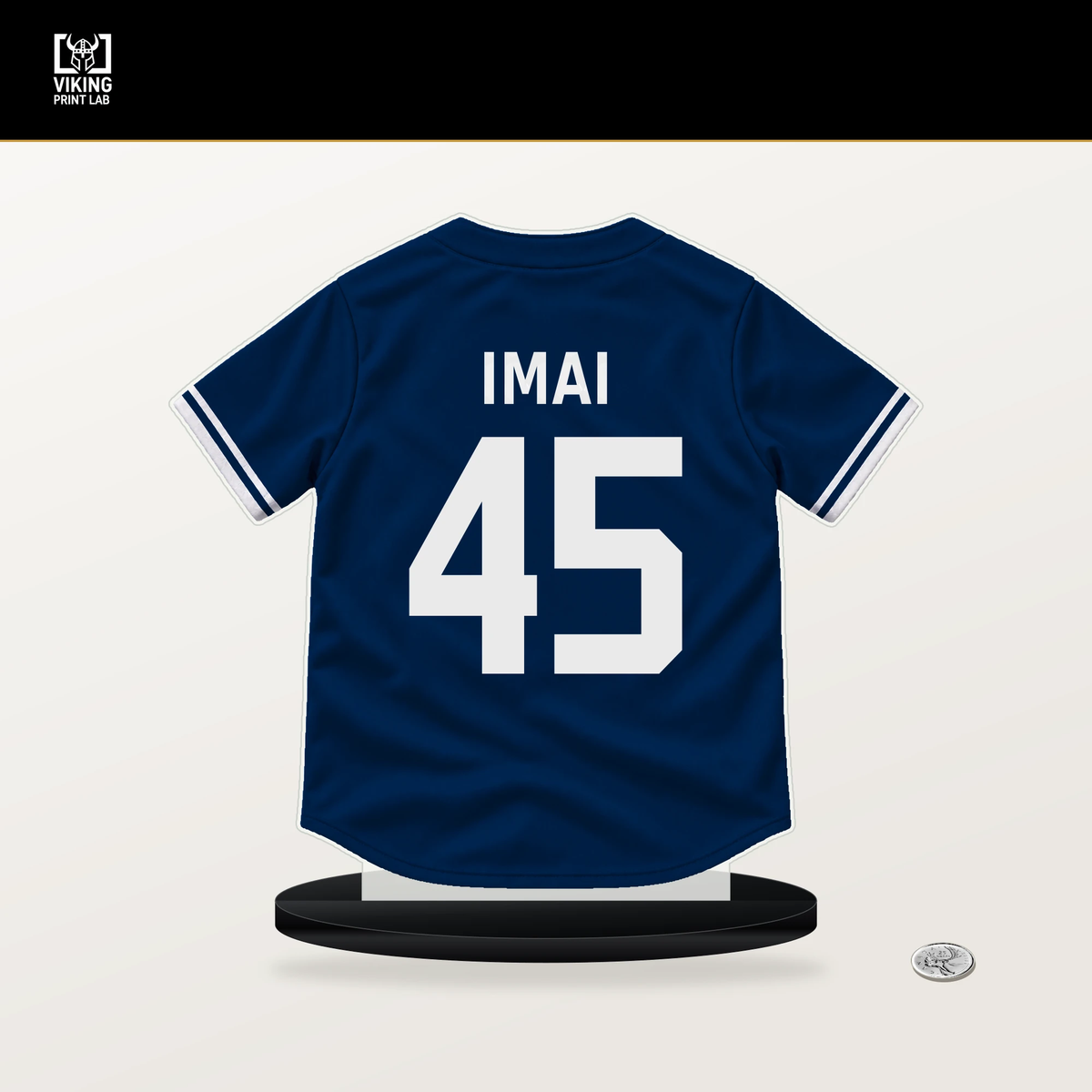 Tatsuya Imai number 45 Houston Astros jersey stand with included black base.
