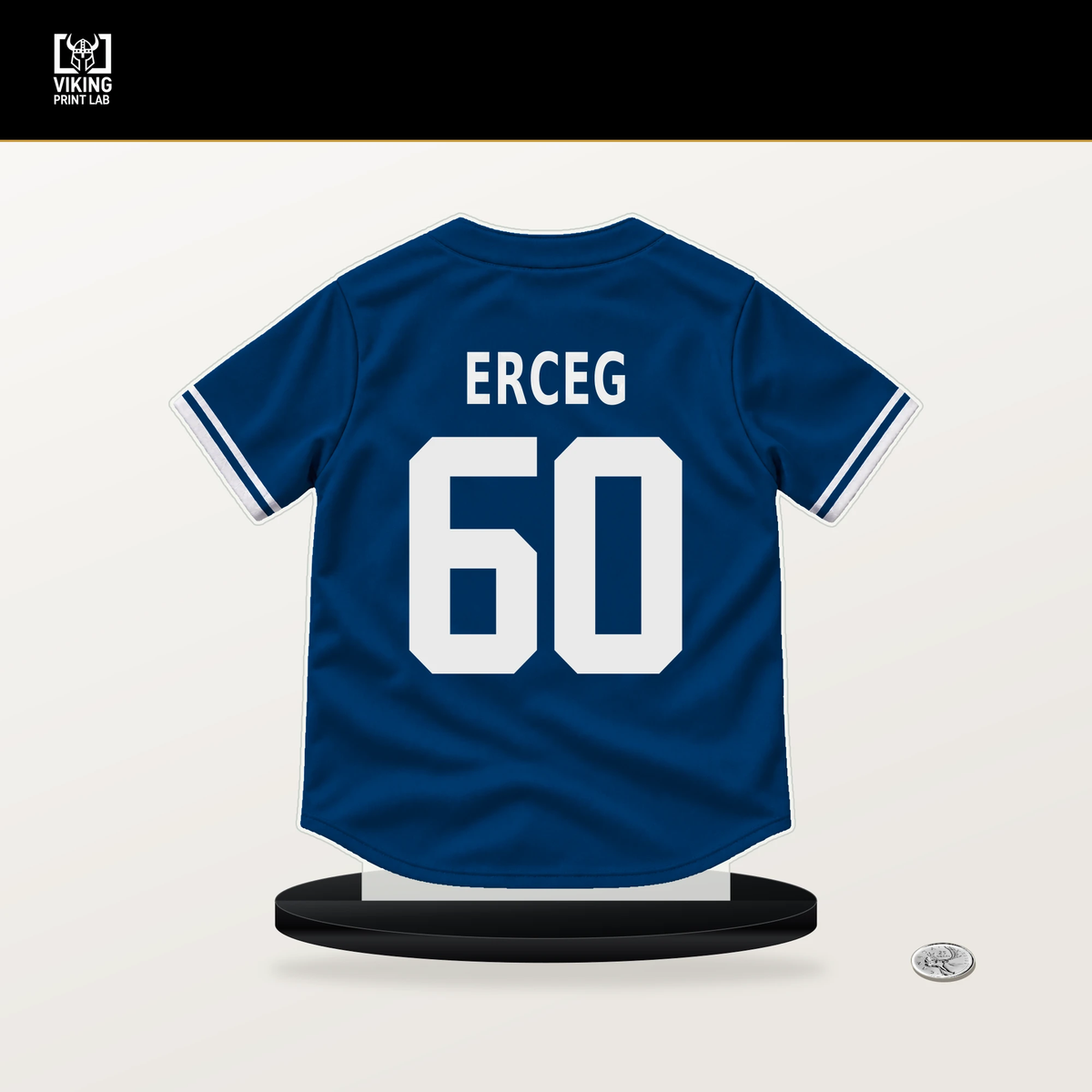 Lucas Erceg number 60 Kansas City Royals jersey stand with included black base.