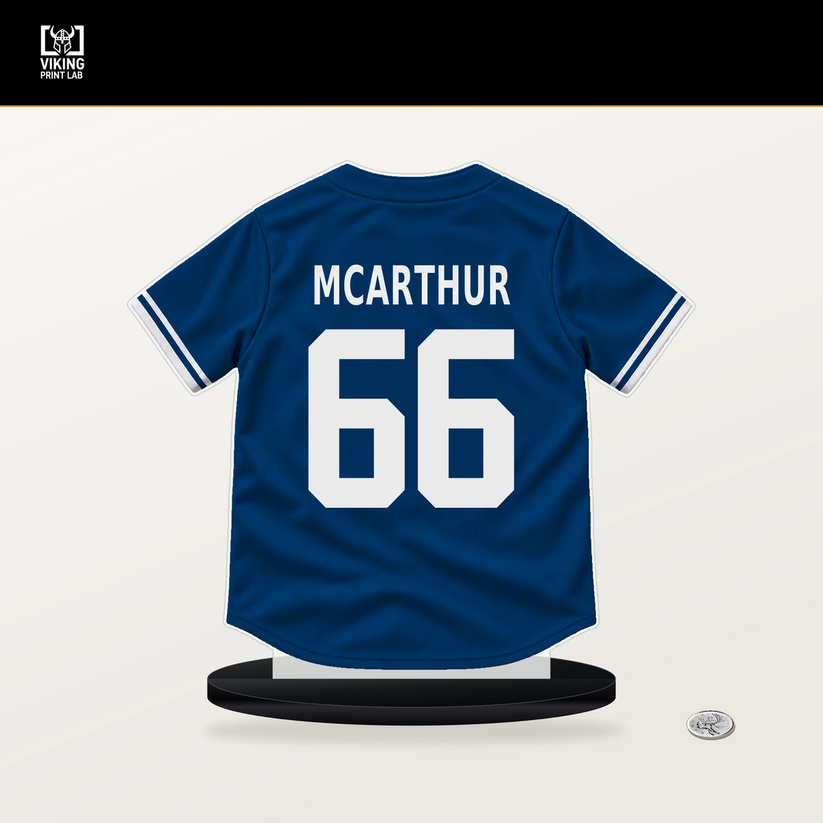 James McArthur number 66 Kansas City Royals jersey stand with included black base.