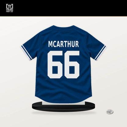 James McArthur number 66 Kansas City Royals jersey stand with included black base.