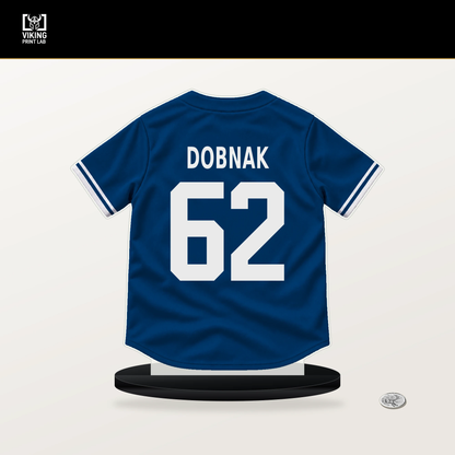 Randy Dobnak number 62 Kansas City Royals jersey stand with included black base.