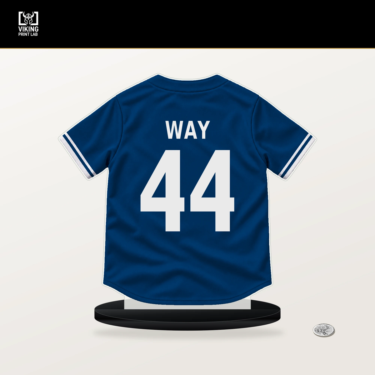 Beck Way number 44 Kansas City Royals jersey stand with included black base.