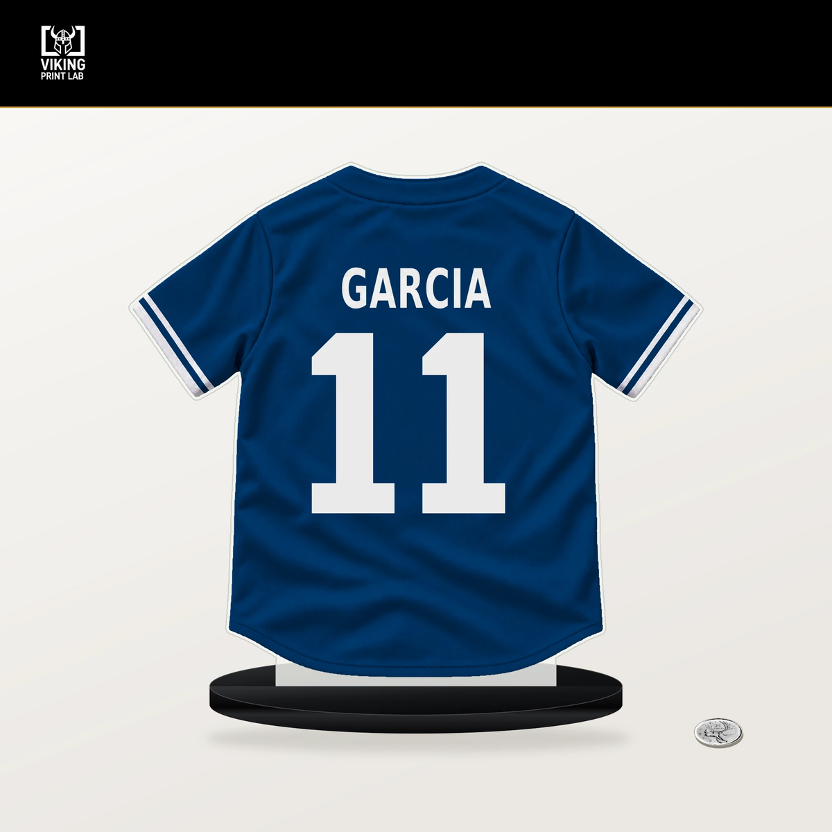 Maikel Garcia number 11 Kansas City Royals jersey stand with included black base.