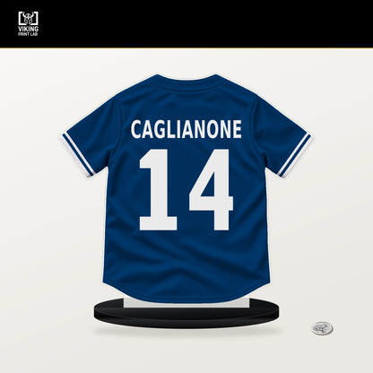 Jac Caglianone number 14 Kansas City Royals jersey stand with included black base.