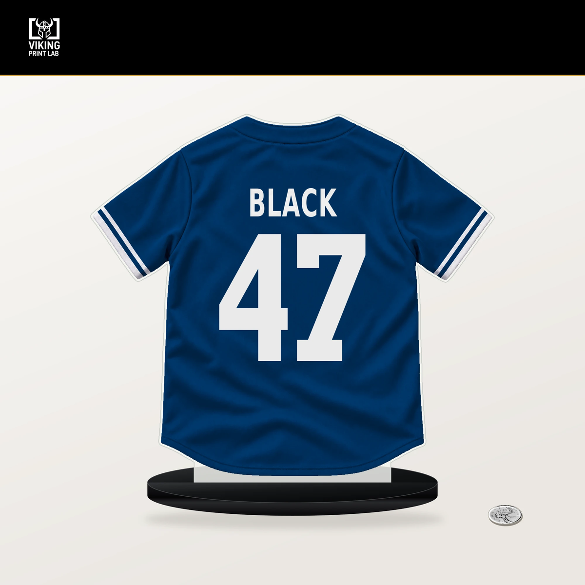 Mason Black number 47 Kansas City Royals jersey stand with included black base.