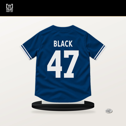 Mason Black number 47 Kansas City Royals jersey stand with included black base.