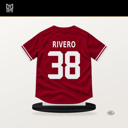 Sebastian Rivero number 38 Los Angeles Angels jersey stand with included black base.