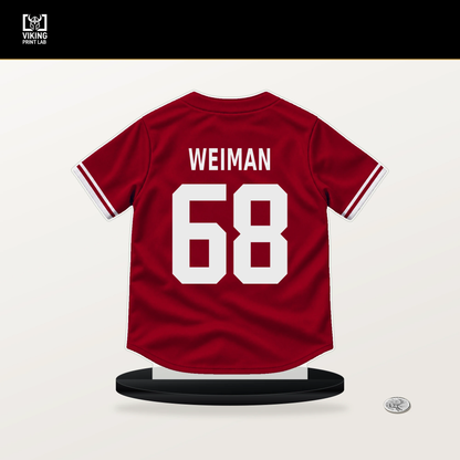 Blake Weiman number 68 Los Angeles Angels jersey stand with included black base.