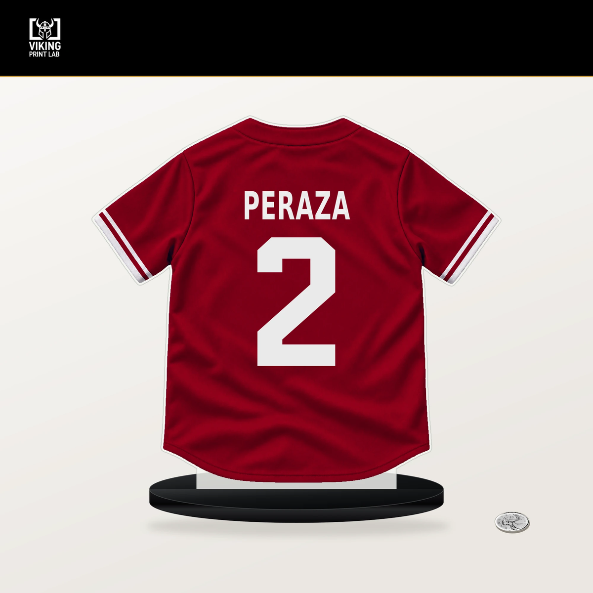 Oswald Peraza number 2 Los Angeles Angels jersey stand with included black base.