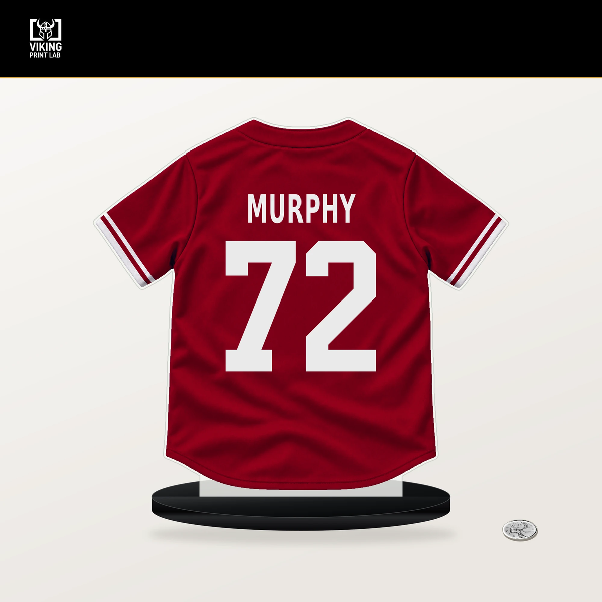 Luke Murphy number 72 Los Angeles Angels jersey stand with included black base.