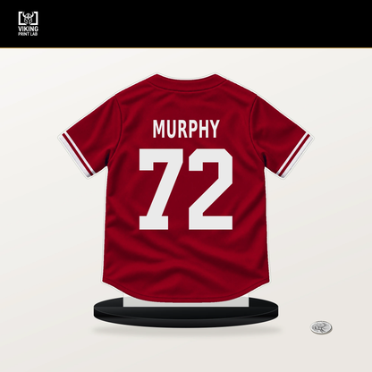 Luke Murphy number 72 Los Angeles Angels jersey stand with included black base.