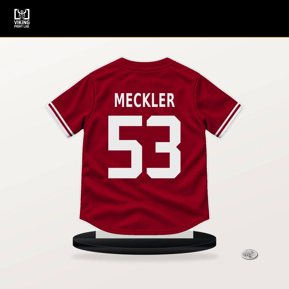 Wade Meckler number 53 Los Angeles Angels jersey stand with included black base.