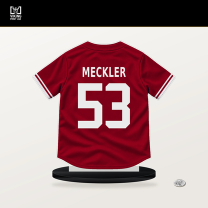 Wade Meckler number 53 Los Angeles Angels jersey stand with included black base.