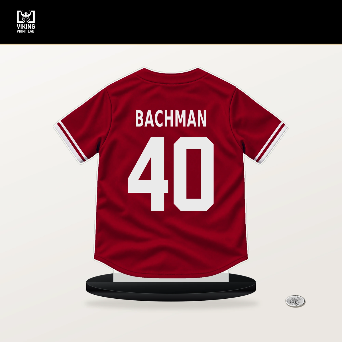 Sam Bachman number 40 Los Angeles Angels jersey stand with included black base.