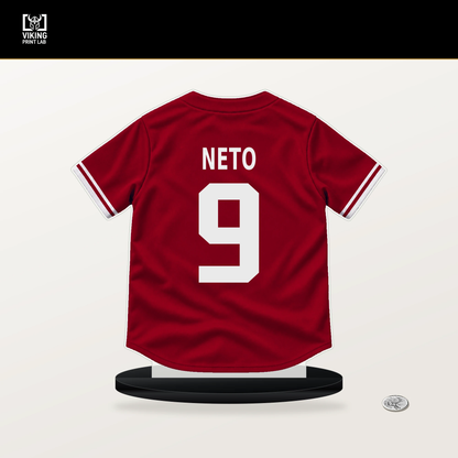 Zach Neto number 9 Los Angeles Angels jersey stand with included black base.