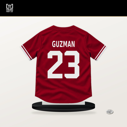 Denzer Guzman number 23 Los Angeles Angels jersey stand with included black base.