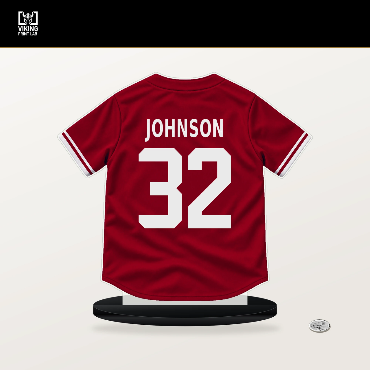 Ryan Johnson number 32 Los Angeles Angels jersey stand with included black base.