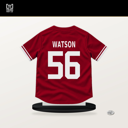 Ryan Watson number 56 Los Angeles Angels jersey stand with included black base.