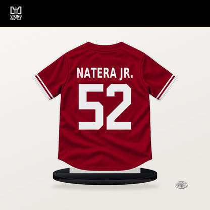 Samy Natera Jr. number 52 Los Angeles Angels jersey stand with included black base.
