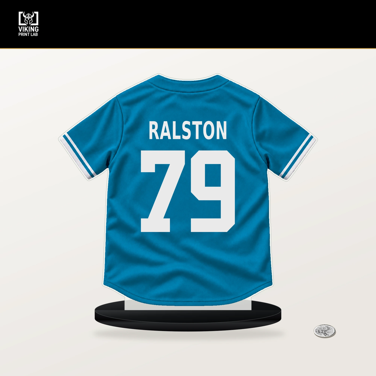Jack Ralston number 79 Miami Marlins jersey stand with included black base.