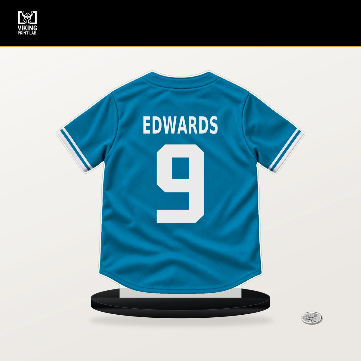 Xavier Edwards number 9 Miami Marlins jersey stand with included black base.