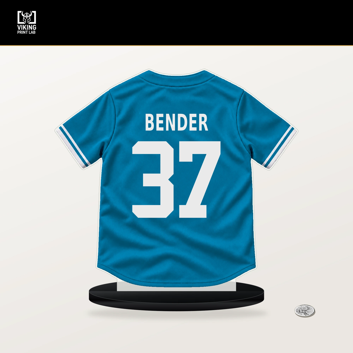 Anthony Bender number 37 Miami Marlins jersey stand with included black base.