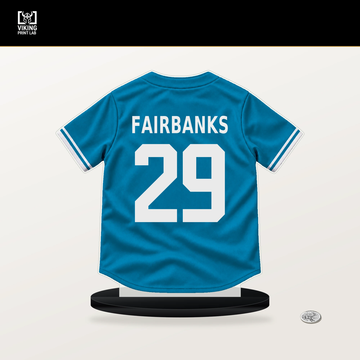 Pete Fairbanks number 29 Miami Marlins jersey stand with included black base.