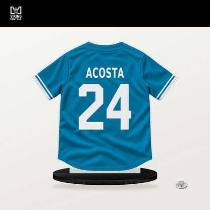 Maximo Acosta number 24 Miami Marlins jersey stand with included black base.