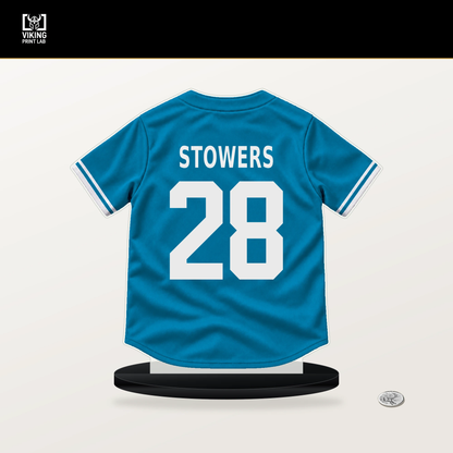Kyle Stowers number 28 Miami Marlins jersey stand with included black base.